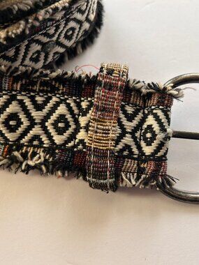 Boho Tapestry Belt with Fringe, Grommets, and a Ring Buckle Size 7 (Adjustable)